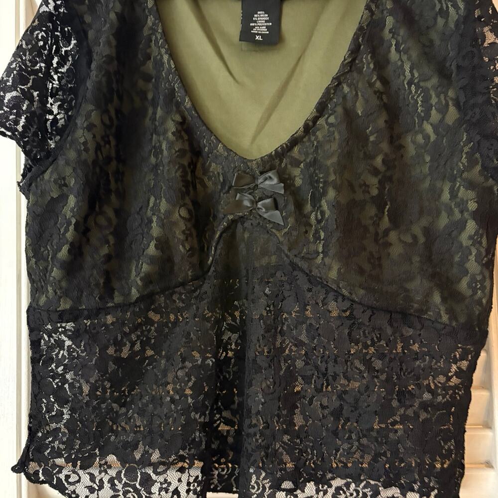 Black Sheer crop Top Whimsigoth Witchy Vamp Fairy Goth XL Short Sleeves